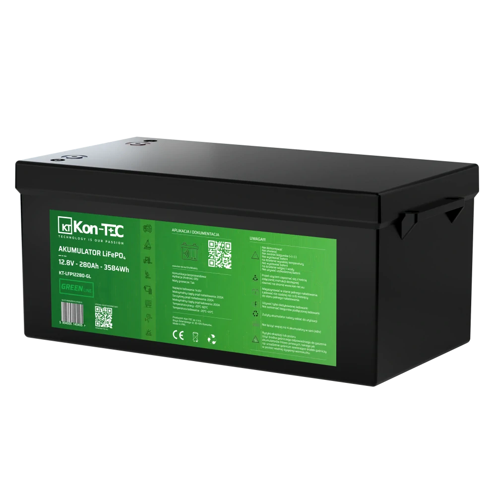 ❄️Baterie Kon-Tec KT-LFP12280-GL Green Line Lithium-železo-fosfátová LiFePO4 baterie 12V, 12,8V 280Ah, 3584Wh - Wireless BMS System + funkce ohřevu baterie | Aplikace v češtině