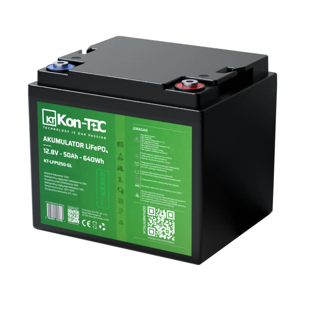 Baterie Kon-Tec KT-LFP1250-GL Green Line Lithium-železo-fosfátová LiFePO4 baterie 12V, 12,8V 50Ah, 640Wh Wireless BMS System