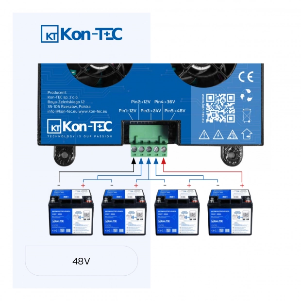 Kon-TEC KT-04 Čtyř kanálový balancer KT-04 pro sestavy baterií 24V 36V 48V LiFePO4