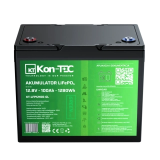 ❄️Baterie Kon-Tec KT-LFP12100-GL Green Line Lithium-železo-fosfátová LiFePO4 baterie 12V, 12,8V 100Ah, 1280Wh - Wireless BMS System + funkce ohřevu baterie | Aplikace v češtině