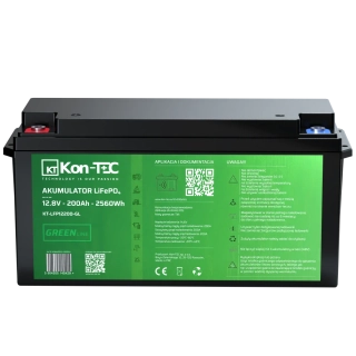❄️Baterie Kon-Tec KT-LFP12200-GL Green Line Lithium-železo-fosfátová LiFePO4 baterie 12V, 12,8V 200Ah, 2560Wh - Wireless BMS System + funkce ohřevu baterie | Aplikace v češtině