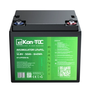 Baterie Kon-Tec KT-LFP1250-GL Green Line Lithium-železo-fosfátová LiFePO4 baterie 12V, 12,8V 50Ah, 640Wh Wireless BMS System
