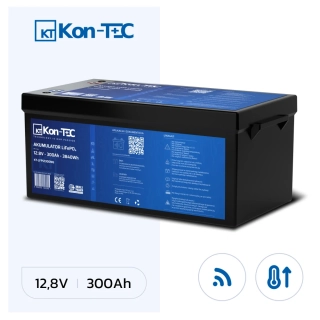 ❄️Baterie Kon-Tec KT-LFP12300 Lithium-železo-fosfátová LiFePO4 baterie 12V, 12,8V 300Ah, 3840Wh - Wireless BMS System + funkce ohřevu baterie